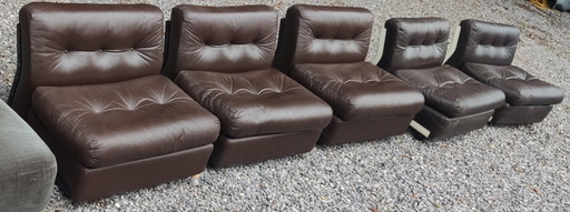 5x Vintage Bellini Amanta B&B Fauteuils, Bruin Leer 70er jaren