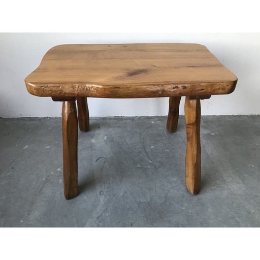 Brutalistische vintage salontafel van massief hout