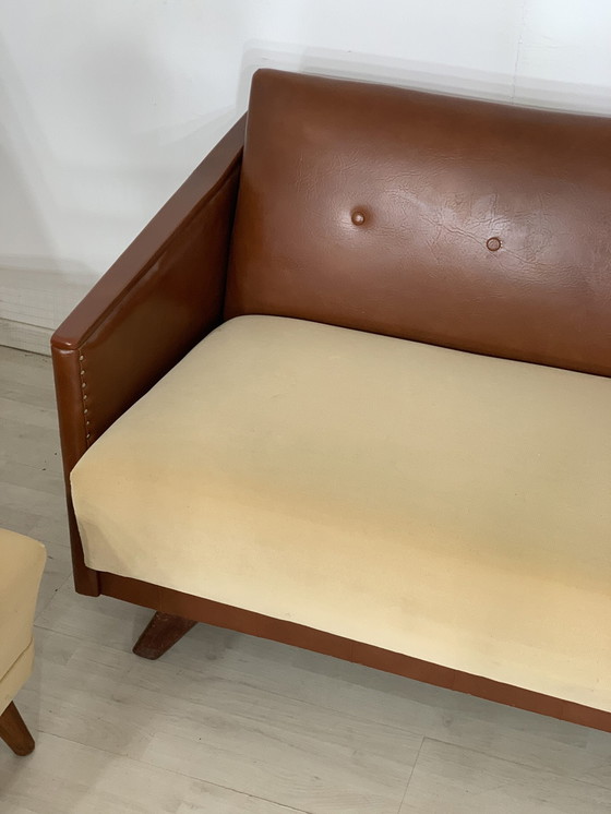 Image 1 of Mid Century bankstel 3-zitsbank en 2x fauteuil vintage