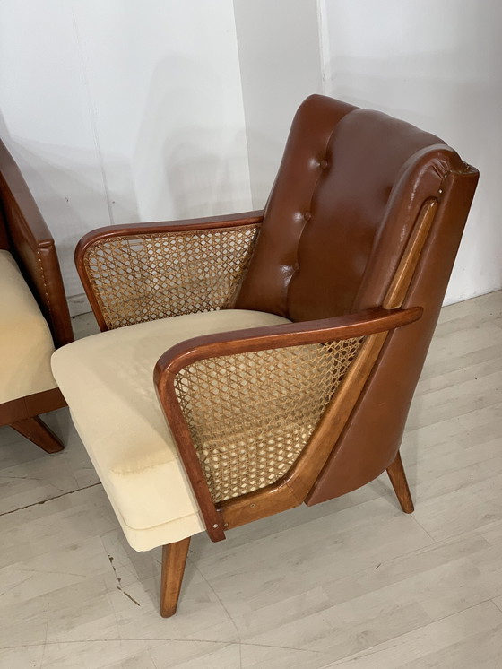 Image 1 of Mid Century bankstel 3-zitsbank en 2x fauteuil vintage