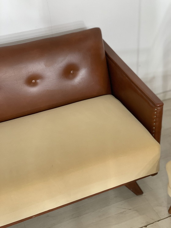 Image 1 of Mid Century bankstel 3-zitsbank en 2x fauteuil vintage