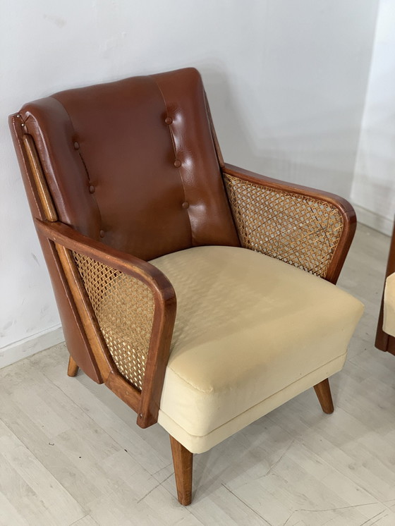 Image 1 of Mid Century bankstel 3-zitsbank en 2x fauteuil vintage