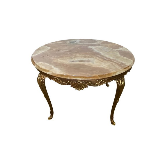 Image 1 of Ronde vintage onyx en messing salontafel, 1950