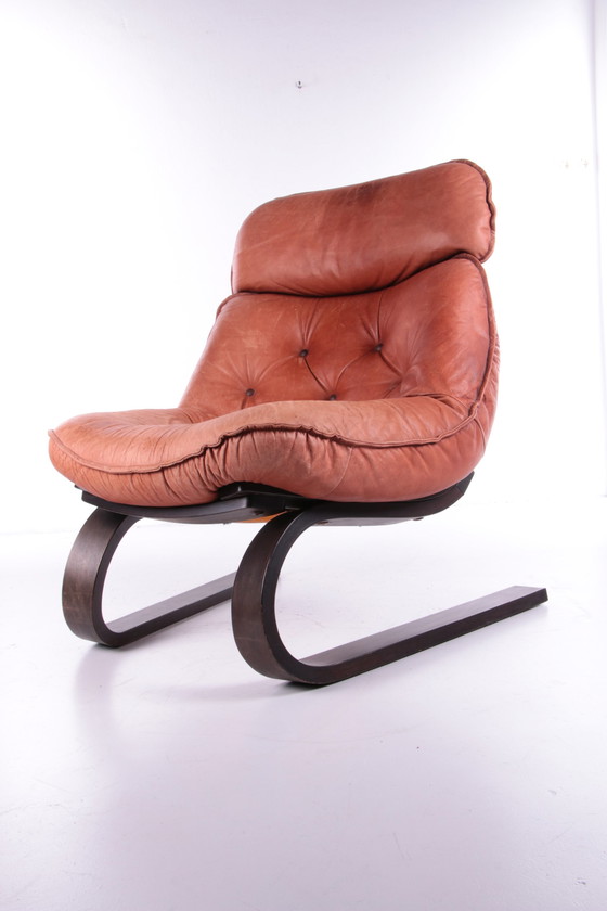 Image 1 of Vintage Braziliaanse Fauteuil met Cognackleur leren zitkussen, 70s.