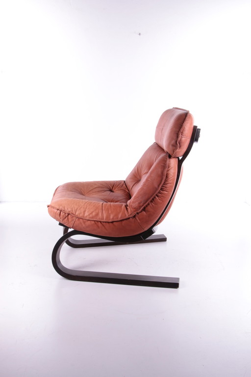 Vintage Braziliaanse Fauteuil met Cognackleur leren zitkussen, 70s.