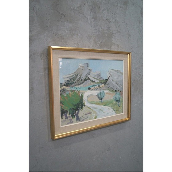 Image 1 of Vintage expressionistisch schilderij in gouache van Eva Holmberg-Jacobsson, 1968