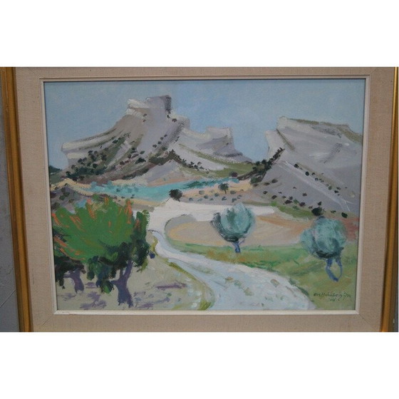 Image 1 of Vintage expressionistisch schilderij in gouache van Eva Holmberg-Jacobsson, 1968