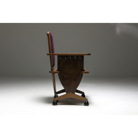 Image 1 of Vintage school ongebruikelijke fauteuil met paars velours Amsterdam jaren 1930