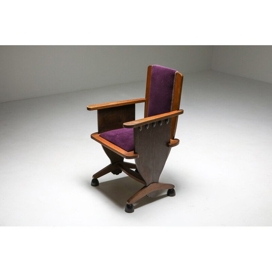 Image 1 of Vintage school ongebruikelijke fauteuil met paars velours Amsterdam jaren 1930