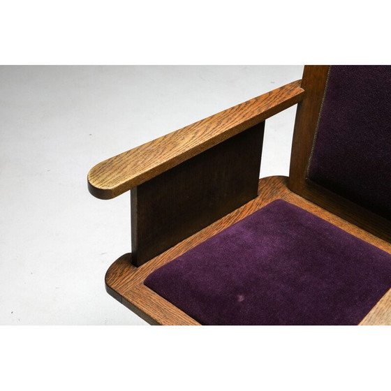 Image 1 of Vintage school ongebruikelijke fauteuil met paars velours Amsterdam jaren 1930