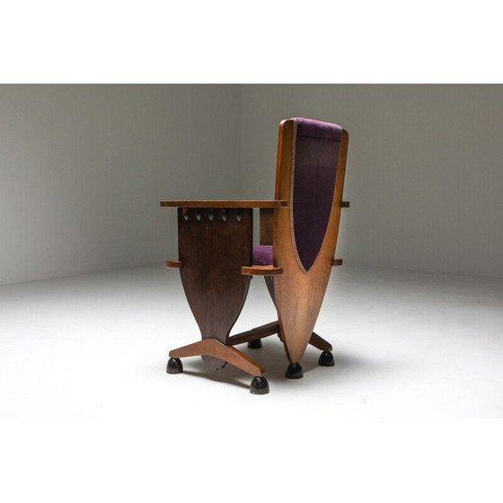 Image 1 of Vintage school ongebruikelijke fauteuil met paars velours Amsterdam jaren 1930