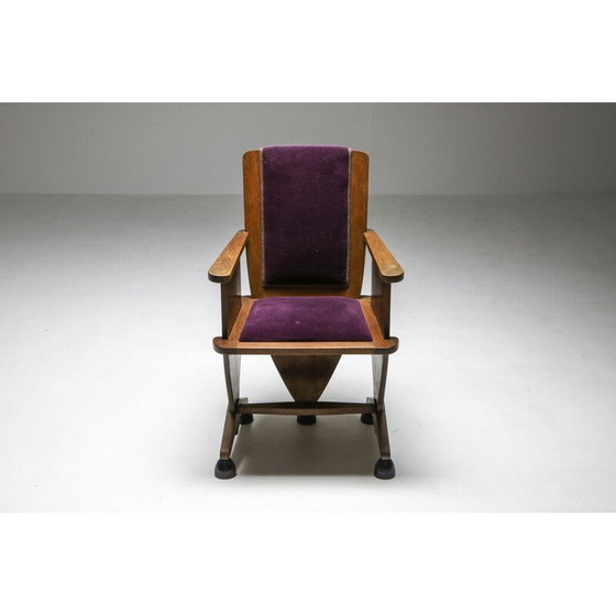 Image 1 of Vintage school ongebruikelijke fauteuil met paars velours Amsterdam jaren 1930