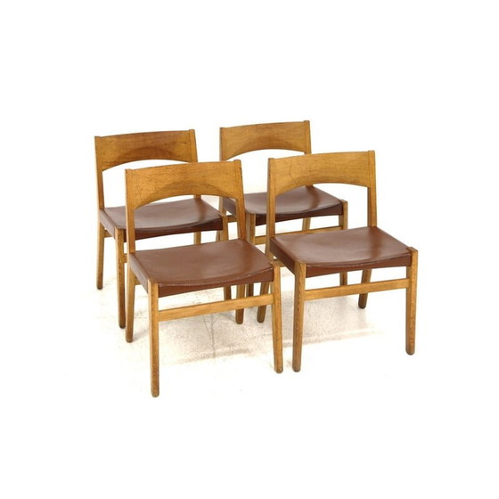 Image 1 of Set van 4 vintage leren stoelen van John Vedel-Rieper voor Erhard Rasmussen, Denemarken 1960
