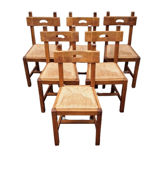 6x Brutalist eiken stoelen