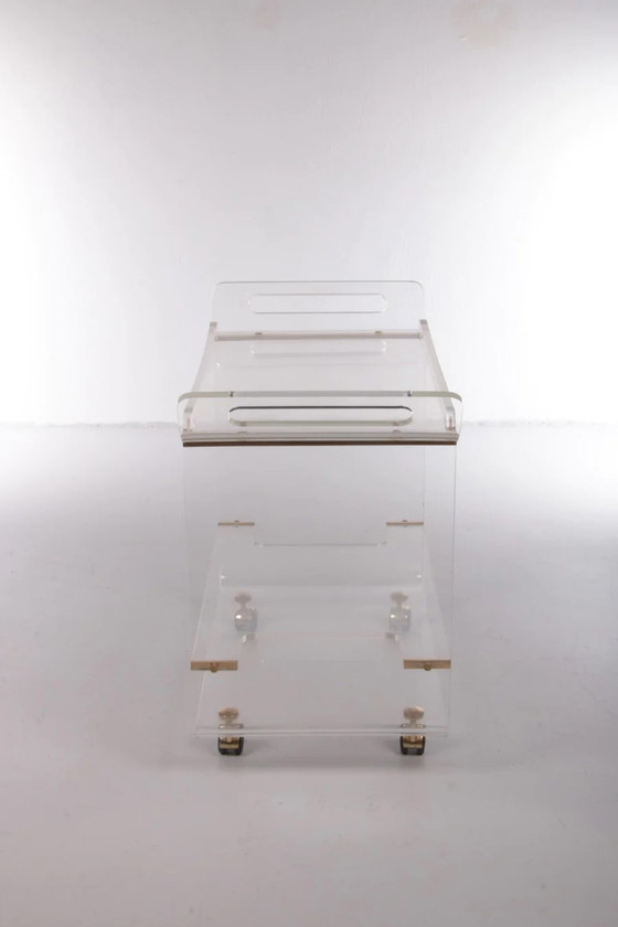 Image 1 of Italiaanse plexiglas trolley met messing details,1980