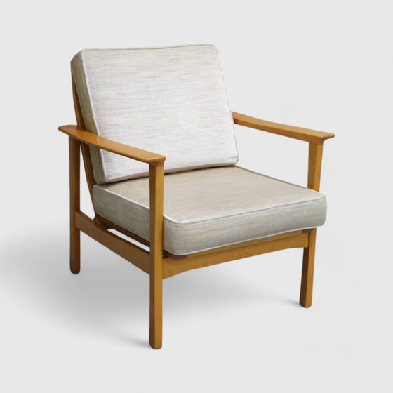 Image 1 of Vintage Fauteuil, Easy Chair - Licht Bruin, Crème, Jaren '60