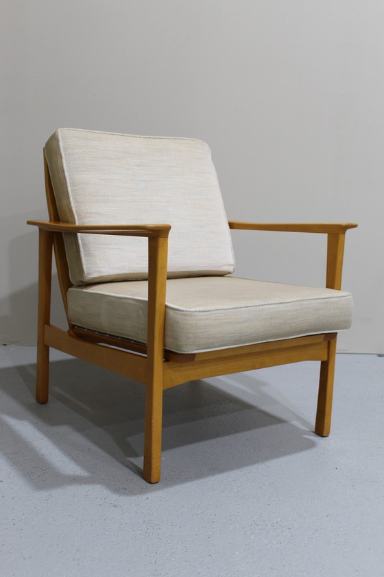 Image 1 of Vintage Fauteuil, Easy Chair - Licht Bruin, Crème, Jaren '60