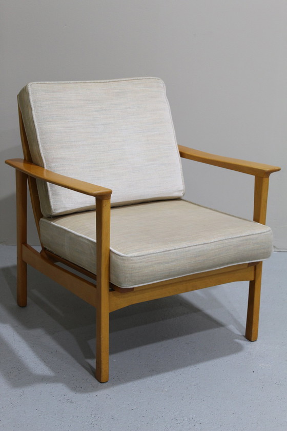 Image 1 of Vintage Fauteuil, Easy Chair - Licht Bruin, Crème, Jaren '60