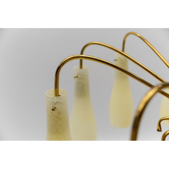 Image 1 of Vintage Spoetnik kroonluchter in messing en glas met 10 kaarslampen, Italië 1950