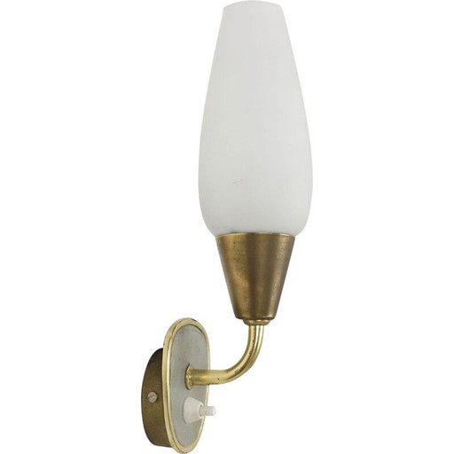 Mid-eeuwse Duitse wandlamp van messing en glas, jaren 1960