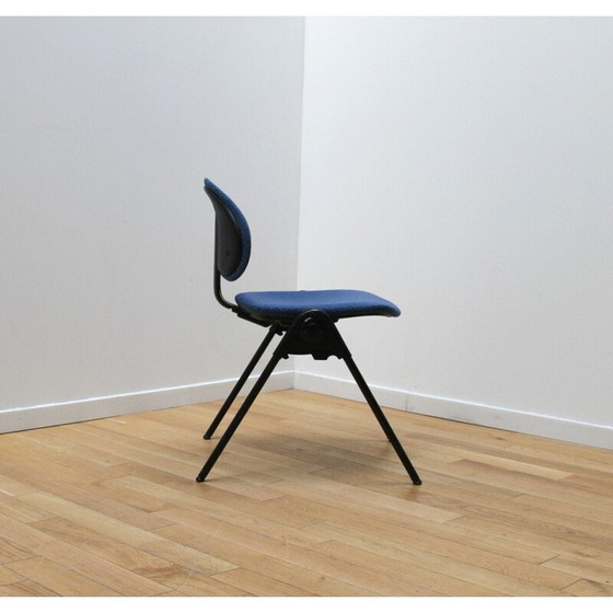 Image 1 of Set van 4 vintage contractstoelen van zwart gebeitst metaal en blauwe stof