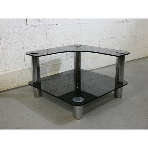Vintage blauw gerookt glazen salontafel door Marco Zanusso voor Zanotta, 1970