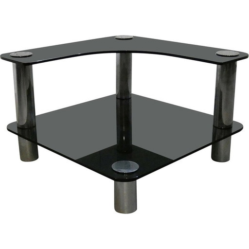 Vintage blauw gerookt glazen salontafel door Marco Zanusso voor Zanotta, 1970