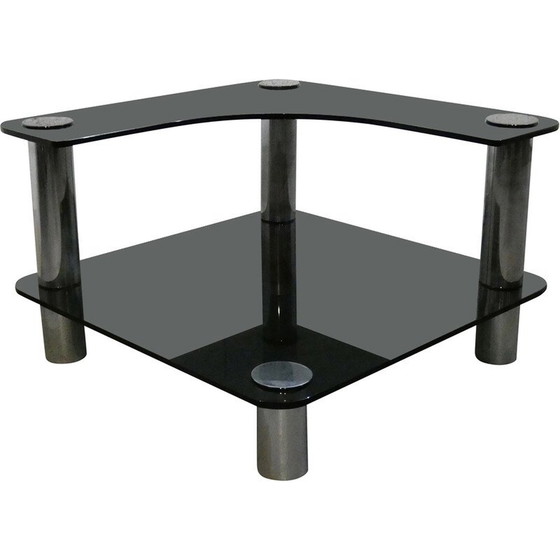 Image 1 of Vintage blauw gerookt glazen salontafel door Marco Zanusso voor Zanotta, 1970