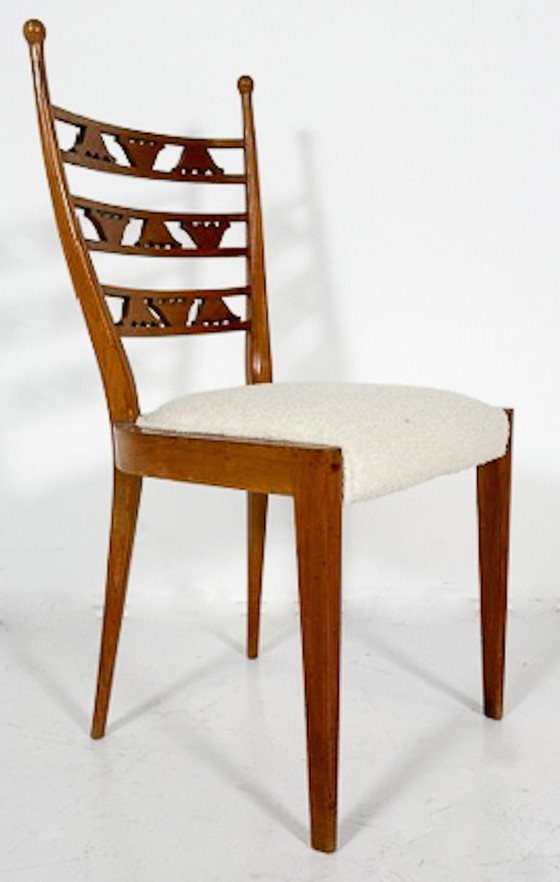 Image 1 of Set van 6 stoelen, kersenhout en boucle stof, Italië, 1940S - Nieuwe bekleding