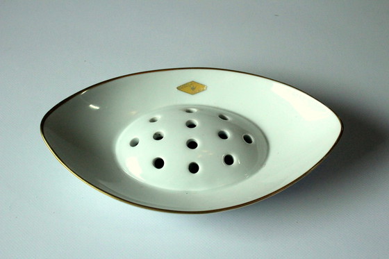 Image 1 of Ikebana Schaal - Insteekvaas - Porselein wit-goud - Gerold/Bavaria - Vintage
