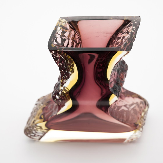 Image 1 of Brutalistische Alessandro Mandruzzato Murano Glazen Sommerso Vaas 60s Wijn-Rood & Geel