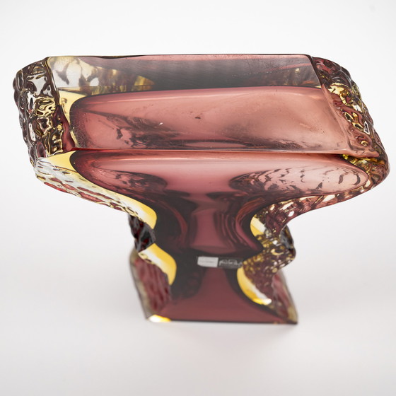 Image 1 of Brutalistische Alessandro Mandruzzato Murano Glazen Sommerso Vaas 60s Wijn-Rood & Geel