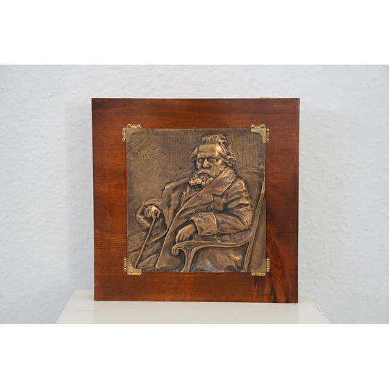 Image 1 of Vintage bronzen en houten sculptuur voorstellende Giosuè Carducci, Italië 1835