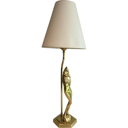 Vintage messing lamp met een gestileerde vrouw, 1970