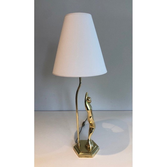 Image 1 of Vintage messing lamp met een gestileerde vrouw, 1970