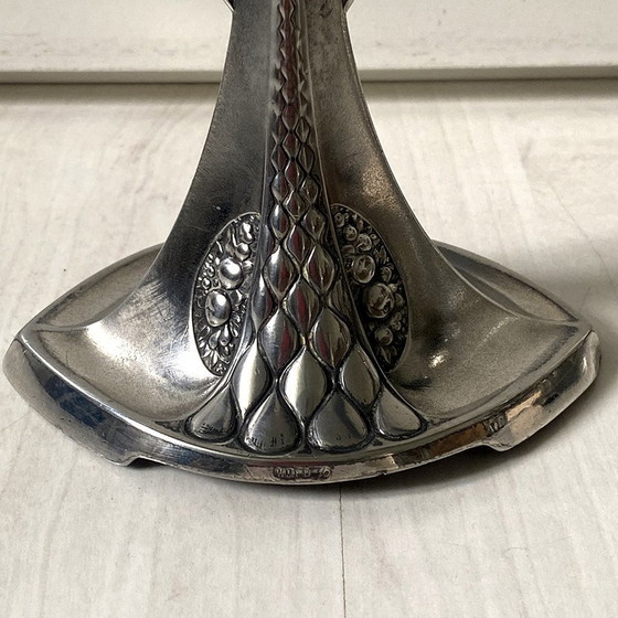 Image 1 of Paar Art Nouveau zilveren metalen kandelaars Wmf N°325