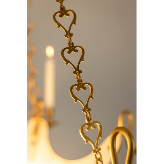 Image 1 of Vintage kroonluchter in verguld brons en zwart gelakt plaatstaal voor Maison Baguès, Frankrijk 1950