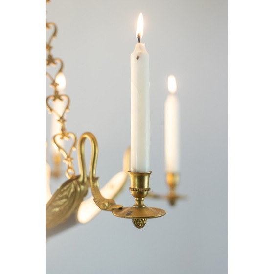 Image 1 of Vintage kroonluchter in verguld brons en zwart gelakt plaatstaal voor Maison Baguès, Frankrijk 1950