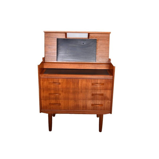 Image 1 of Vintage secretaire van teakhout en leer, Denemarken 1960