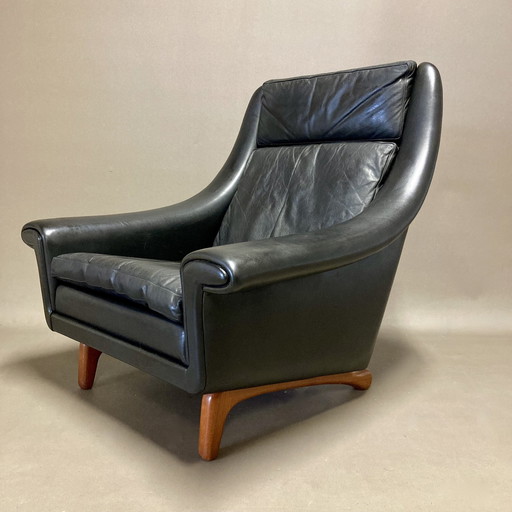 Scandinavisch Design Fauteuil Aage Christiansen Zwart Leer 1950.