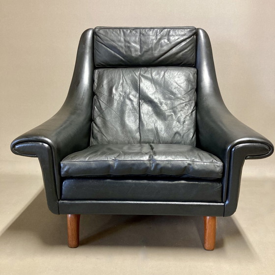 Image 1 of Scandinavisch Design Fauteuil Aage Christiansen Zwart Leer 1950.