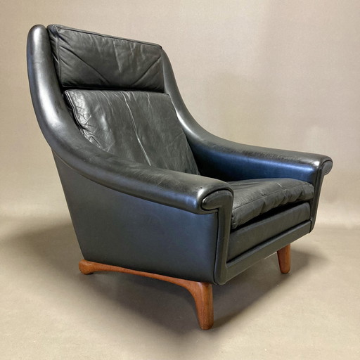 Scandinavisch Design Fauteuil Aage Christiansen Zwart Leer 1950.