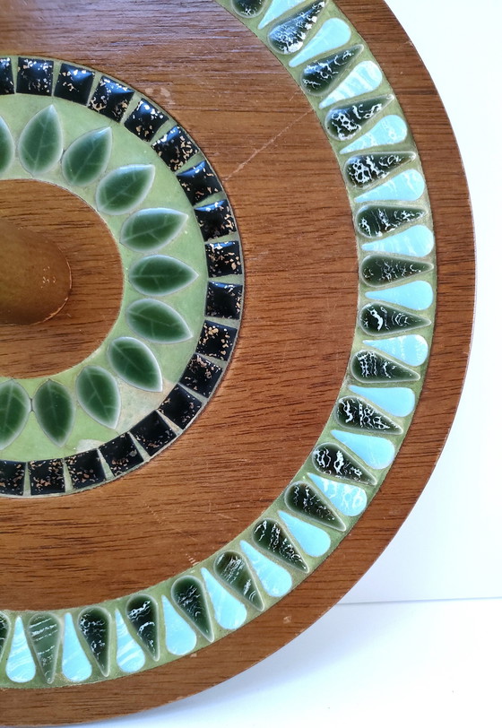 Image 1 of Vintage Geëmailleerd Houten Kaasplateau