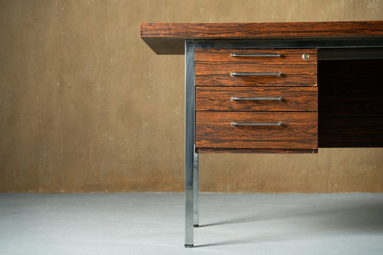 Image 1 of Mid Century Palissander en metalen bureau, Denemarken 1970's