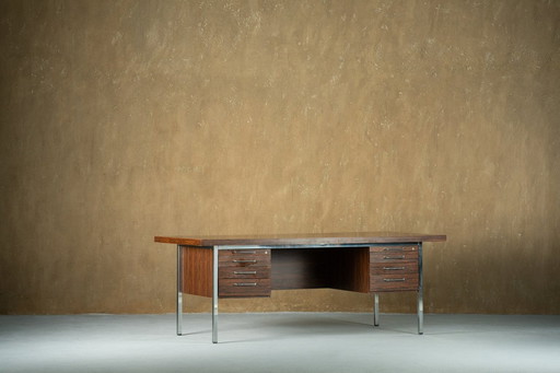 Mid Century Palissander en metalen bureau, Denemarken 1970's