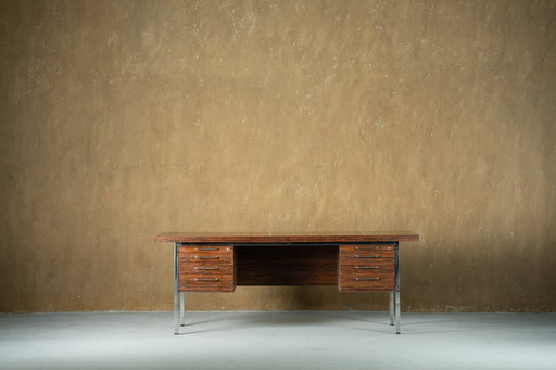 Mid Century Palissander en metalen bureau, Denemarken 1970's