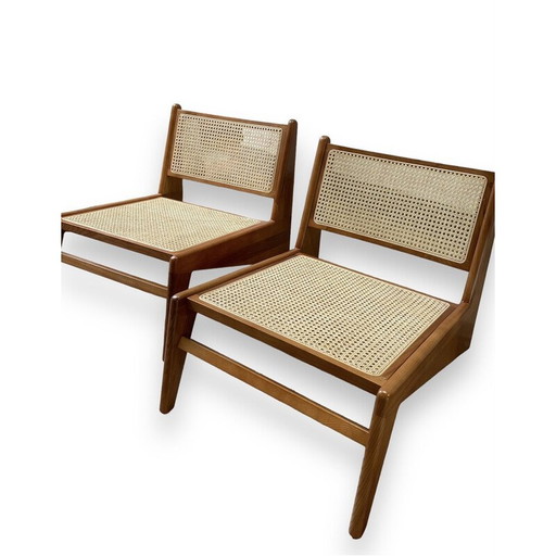 Paar vintage fauteuils in rotan en teak, 1950