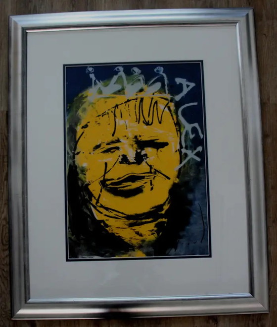 Image 1 of Herman Brood - Ingelijste zeefdruk: Alex (Groot werk!)