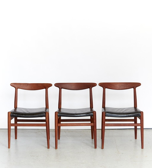 Hans J. Wegner Eetkamerstoel W2 voor C.M.Madsen I Set van drie