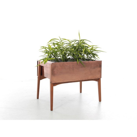 Image 1 of Scandinavische vintage plantenbak van beukenhout en koper